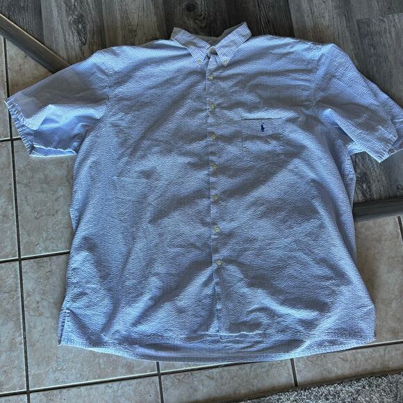 Preppy Ralph Lauren Seersucker Button Down Shirt Blue White 4XLT gorpcore - Picture 1 of 3